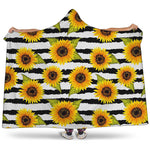Sunflower Striped Pattern Print Hooded Blanket