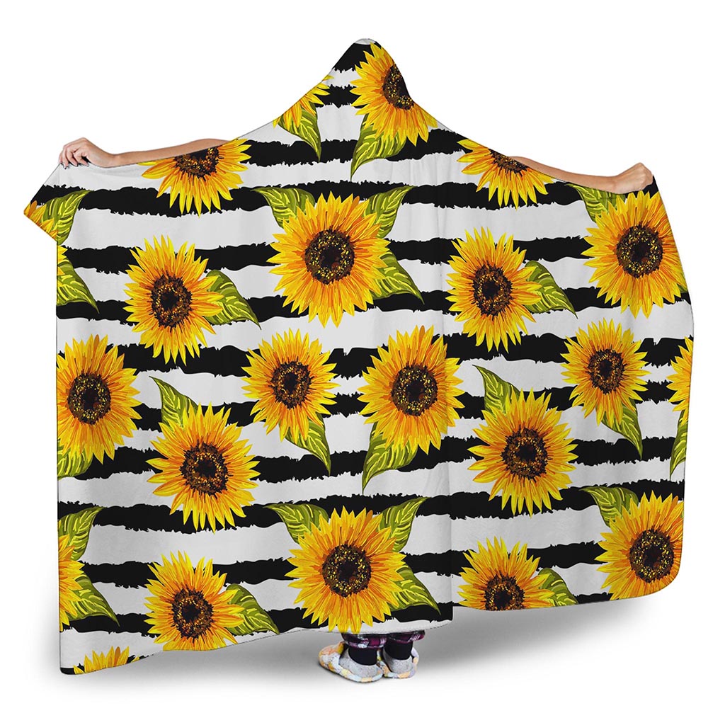 Sunflower Striped Pattern Print Hooded Blanket