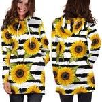 Sunflower Striped Pattern Print Hoodie Dress GearFrost