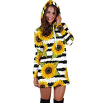 Sunflower Striped Pattern Print Hoodie Dress GearFrost