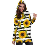 Sunflower Striped Pattern Print Hoodie Dress GearFrost