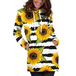 Sunflower Striped Pattern Print Hoodie Dress GearFrost
