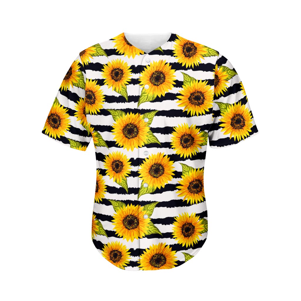 Sunflower Striped Pattern Print Men's Baseball Jersey