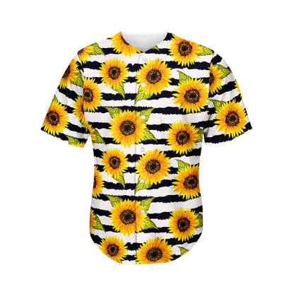 Sunflower Striped Pattern Print Men's Baseball Jersey