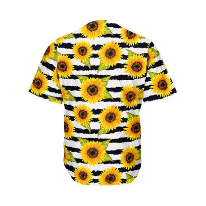 Sunflower Striped Pattern Print Men's Baseball Jersey