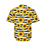 Sunflower Striped Pattern Print Men's Baseball Jersey