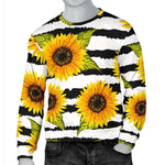 Sunflower Striped Pattern Print Men's Crewneck Sweatshirt GearFrost