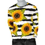 Sunflower Striped Pattern Print Men's Crewneck Sweatshirt GearFrost