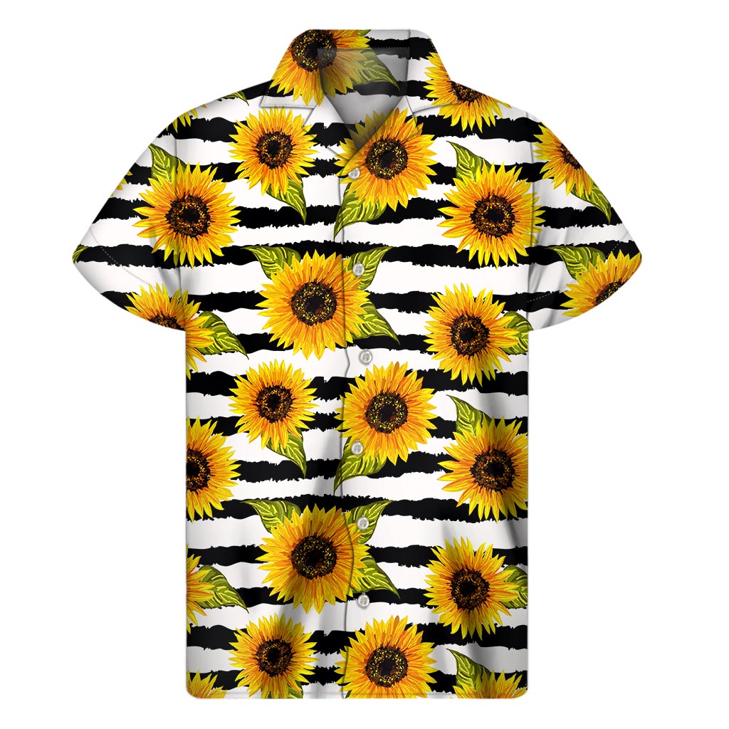 Sunflower Striped Pattern Print Men's Short Sleeve Shirt