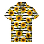 Sunflower Striped Pattern Print Men's Short Sleeve Shirt