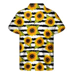 Sunflower Striped Pattern Print Men's Short Sleeve Shirt