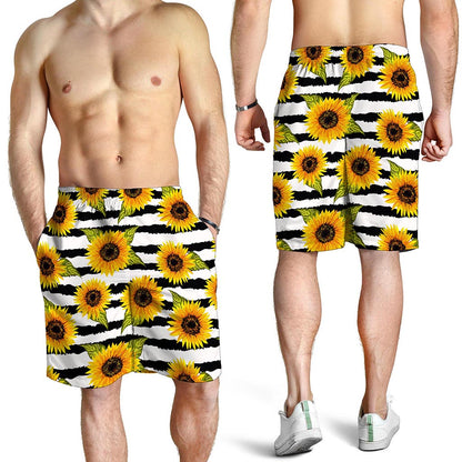 Sunflower Striped Pattern Print Men's Shorts