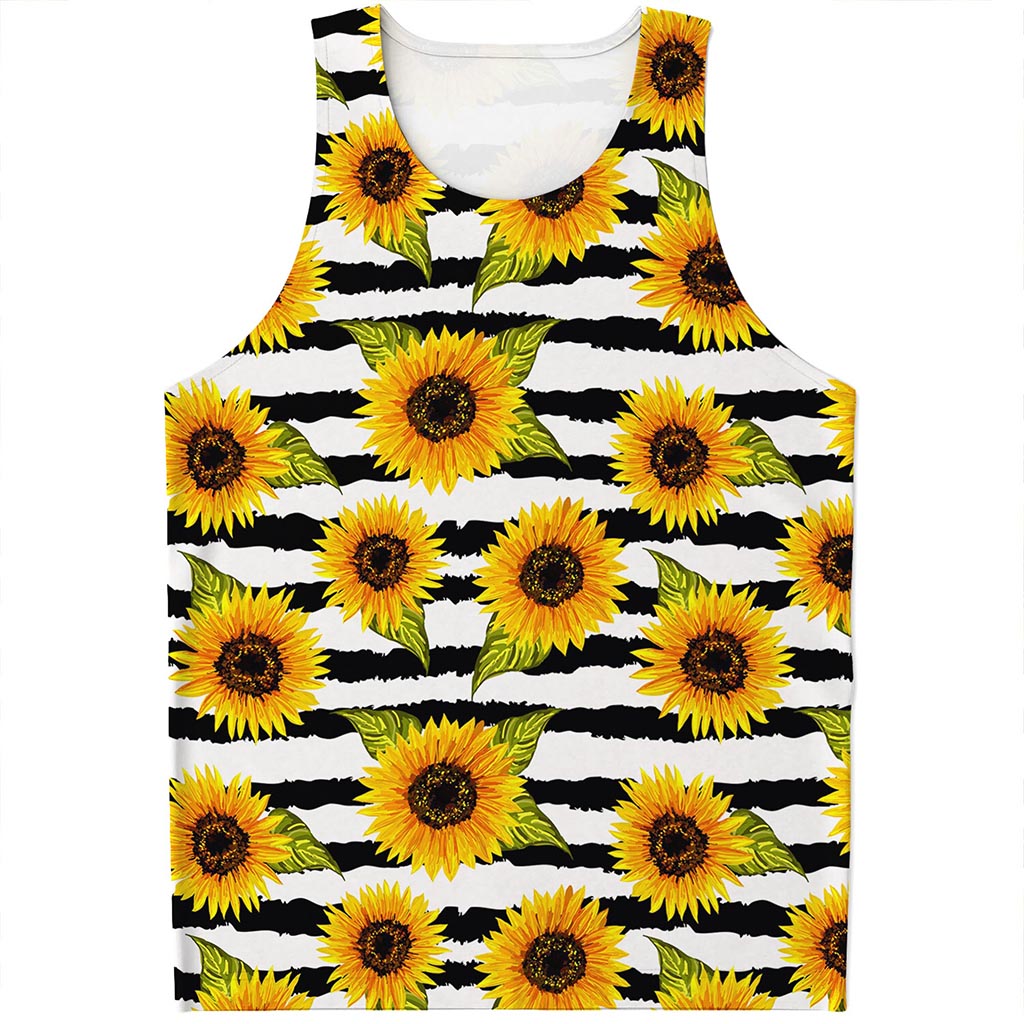 Sunflower Striped Pattern Print Men's Tank Top