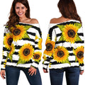 Sunflower Striped Pattern Print Off The Shoulder Sweatshirt