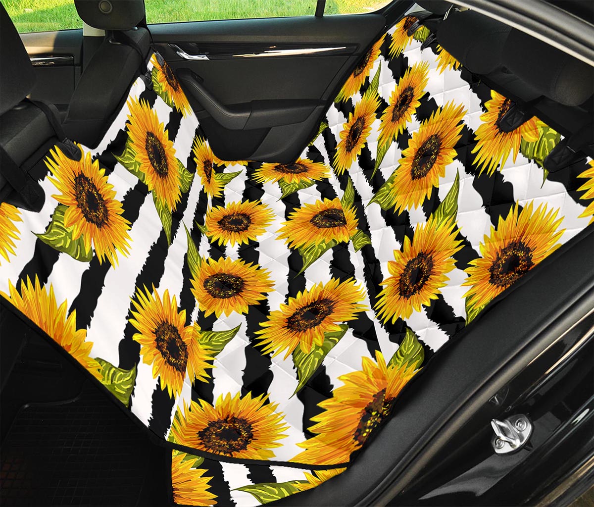 Sunflower Striped Pattern Print Pet Car Back Seat Cover