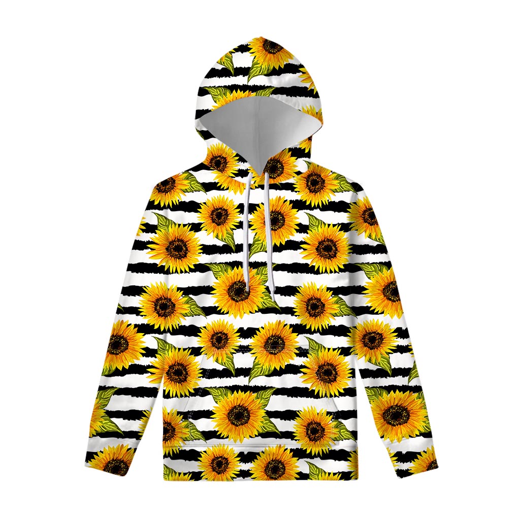 Sunflower Striped Pattern Print Pullover Hoodie