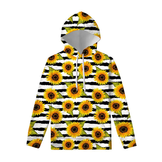 Sunflower Striped Pattern Print Pullover Hoodie