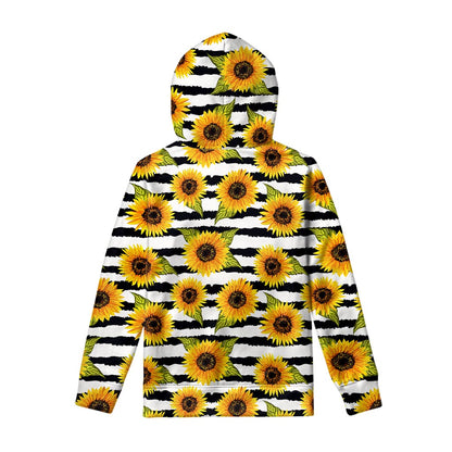 Sunflower Striped Pattern Print Pullover Hoodie