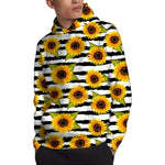 Sunflower Striped Pattern Print Pullover Hoodie