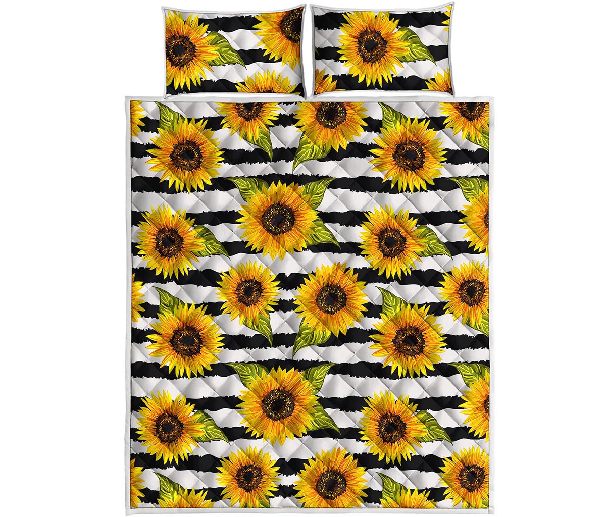 Sunflower Striped Pattern Print Quilt Bed Set