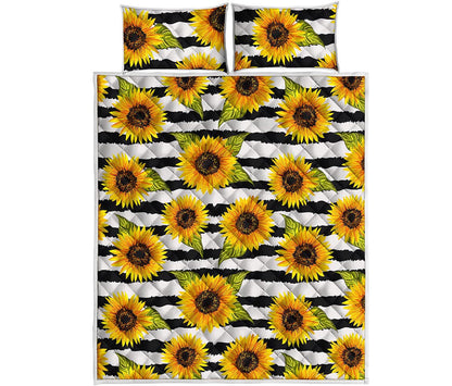 Sunflower Striped Pattern Print Quilt Bed Set