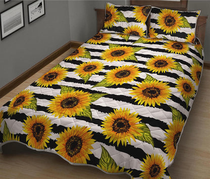 Sunflower Striped Pattern Print Quilt Bed Set