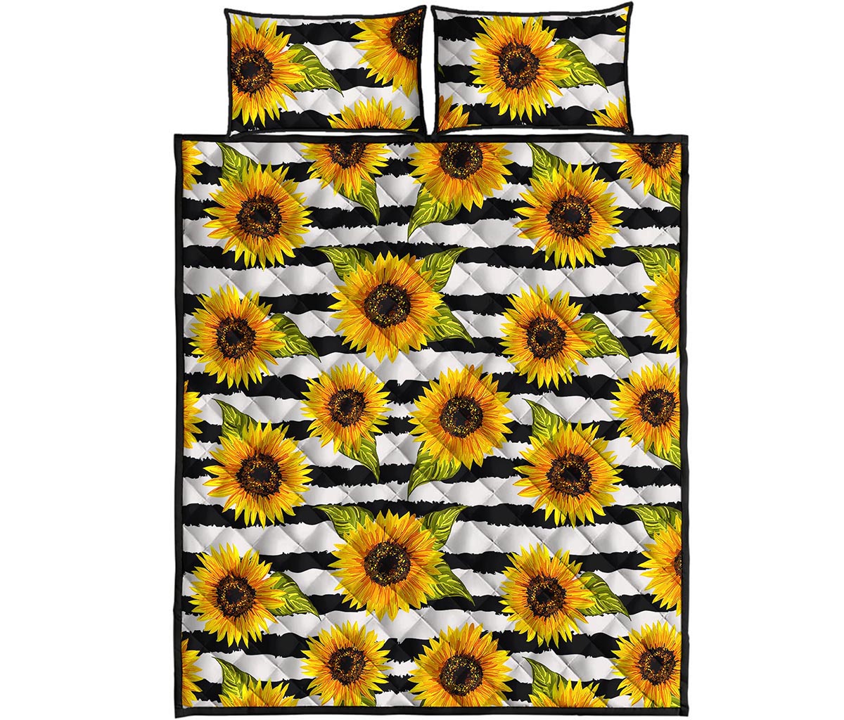 Sunflower Striped Pattern Print Quilt Bed Set