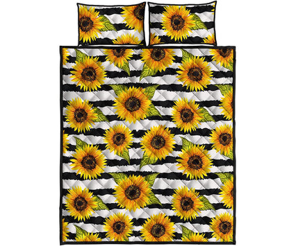 Sunflower Striped Pattern Print Quilt Bed Set