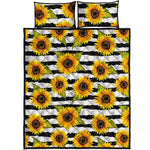 Sunflower Striped Pattern Print Quilt Bed Set