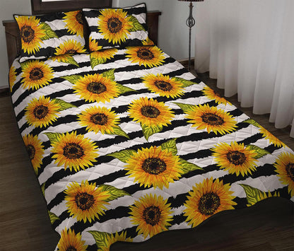 Sunflower Striped Pattern Print Quilt Bed Set