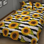 Sunflower Striped Pattern Print Quilt Bed Set
