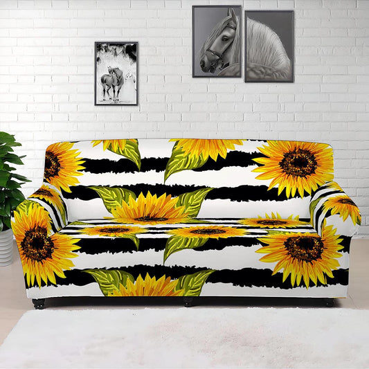 Sunflower Striped Pattern Print Sofa Cover
