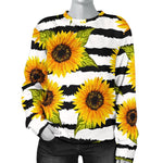 Sunflower Striped Pattern Print Women's Crewneck Sweatshirt GearFrost