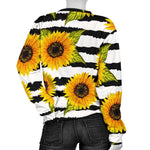 Sunflower Striped Pattern Print Women's Crewneck Sweatshirt GearFrost