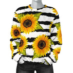 Sunflower Striped Pattern Print Women's Crewneck Sweatshirt GearFrost