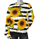 Sunflower Striped Pattern Print Women's Crewneck Sweatshirt GearFrost