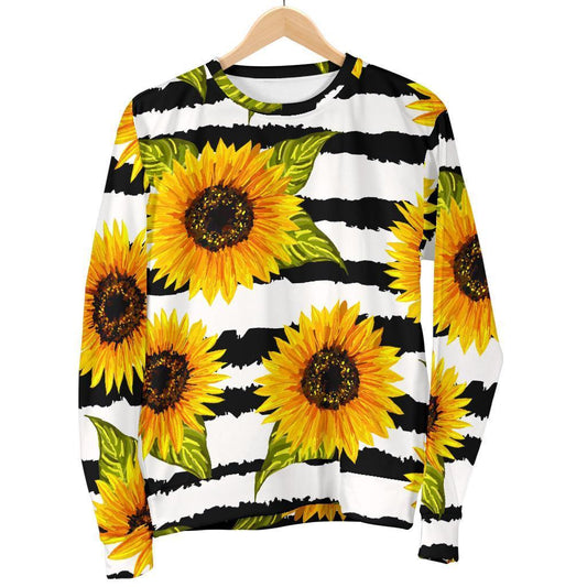 Sunflower Striped Pattern Print Women's Crewneck Sweatshirt GearFrost
