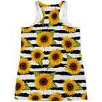 Sunflower Striped Pattern Print Women's Racerback Tank Top