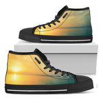 Sunrise Beach Print Black High Top Shoes