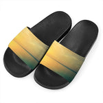 Sunrise Beach Print Black Slide Sandals