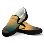 Sunrise Beach Print Black Slip On Shoes