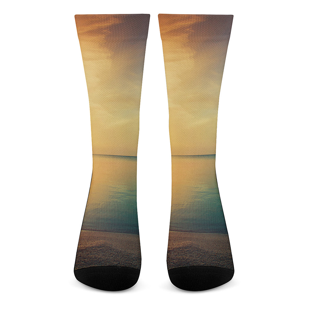 Sunrise Beach Print Crew Socks