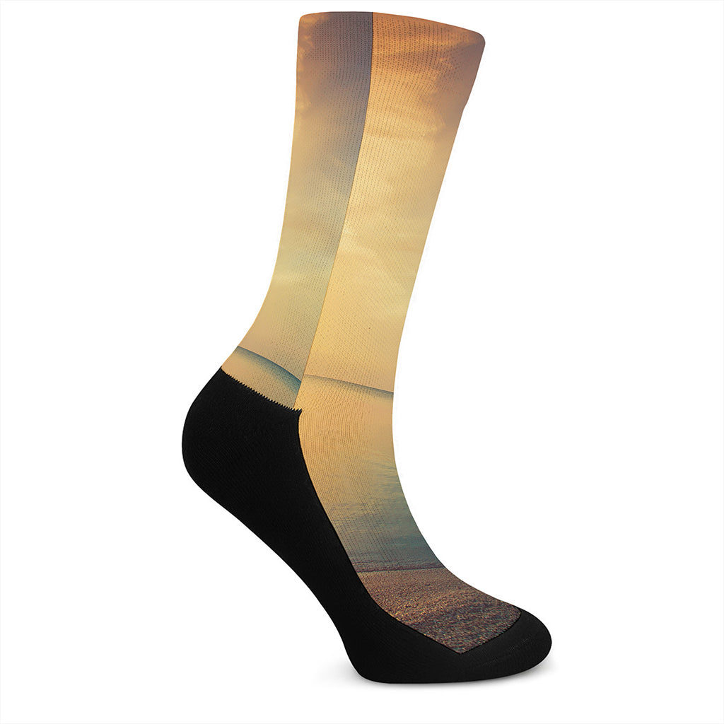 Sunrise Beach Print Crew Socks