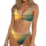Sunrise Beach Print Front Bow Tie Bikini