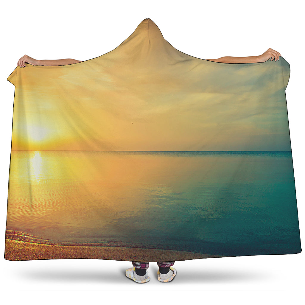 Sunrise Beach Print Hooded Blanket