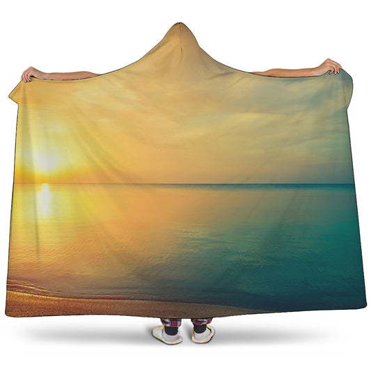 Sunrise Beach Print Hooded Blanket