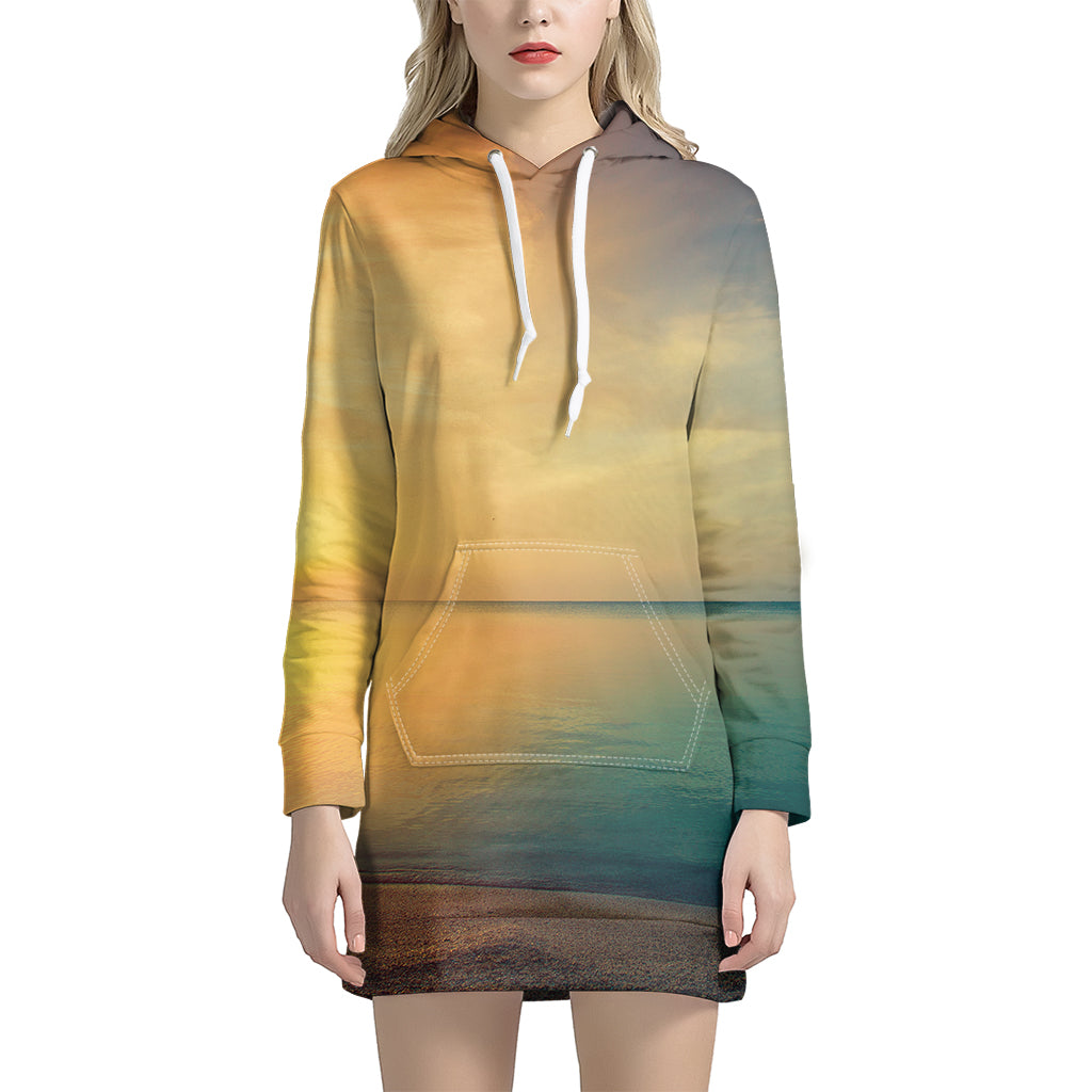 Sunrise Beach Print Hoodie Dress