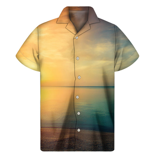 Sunrise Beach Print Men's Short Sleeve Shirt