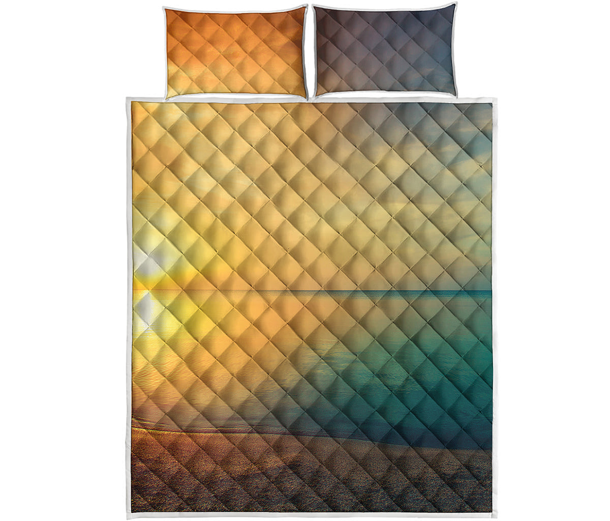 Sunrise Beach Print Quilt Bed Set