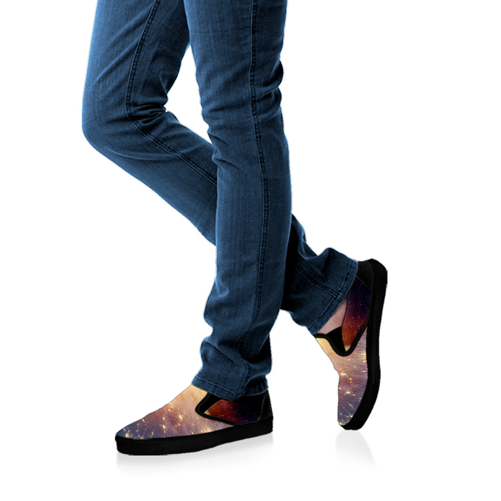 Sunrise Earth Print Black Slip On Shoes